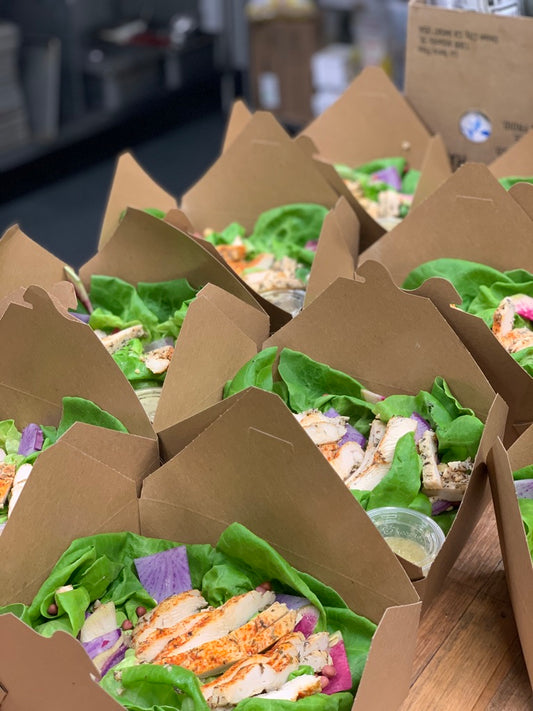 Packaged salad boxes for ZBB and Steve Poltz sessions